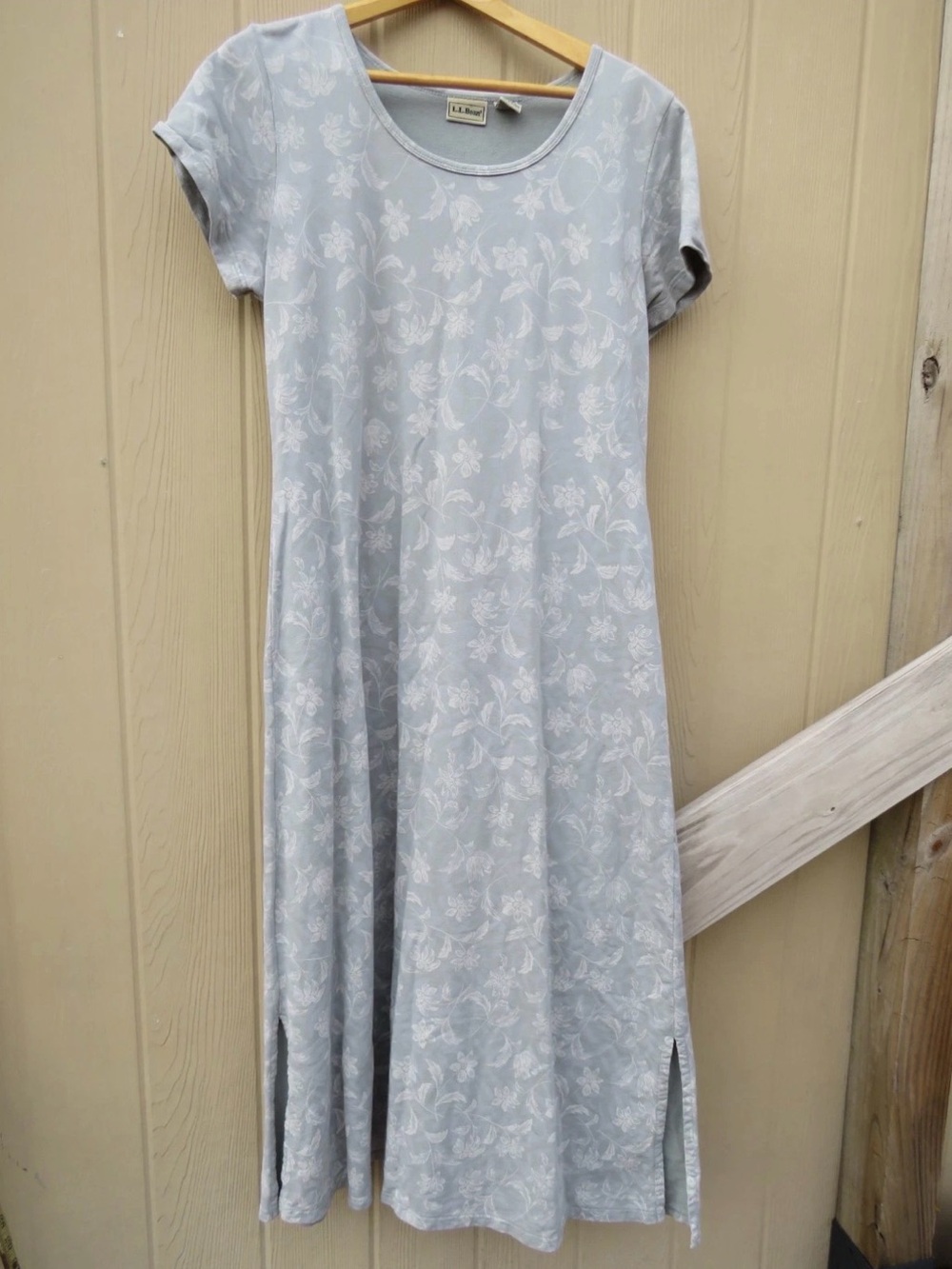LL Bean Sage Green Heather 100% Cotton Short Sleeve Maxi Dress Size Medium